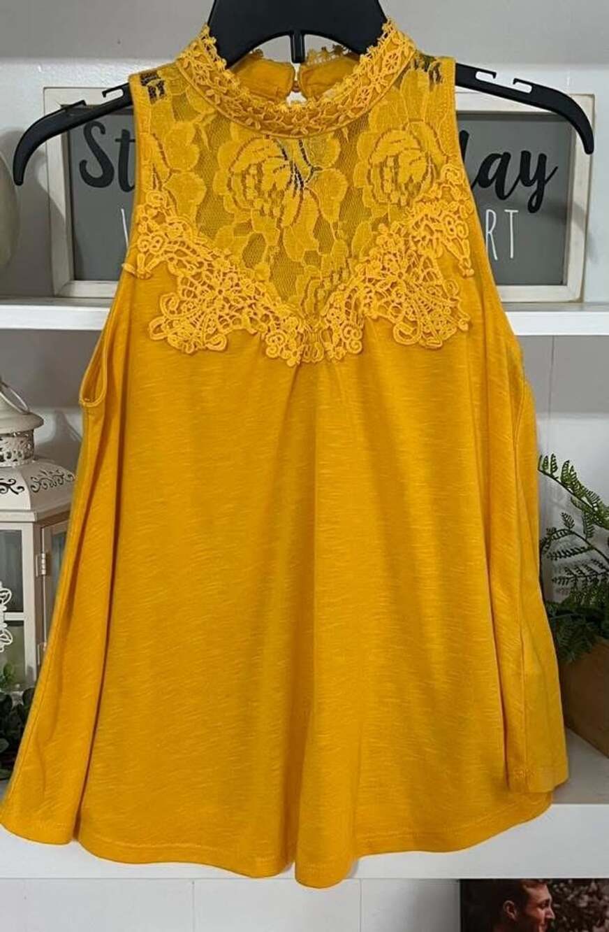 Wishful Park Tank Top Size S Yellow Crochet Lace Sleeveless
